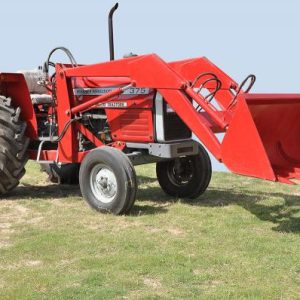 Hydraulic front end loader attachment for Murshid Farm Industries tractor, shown from the right side.