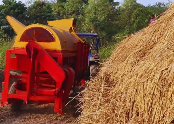 Murshid Farm Industries Implement Wheat Thresher separating wheat chaff.