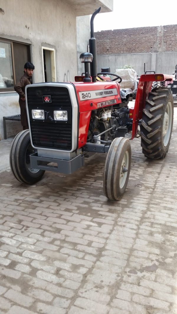 Front view of a Massey Ferguson Tractor MF-240 with 50 horsepower and 2WD, showcasing its front tires.