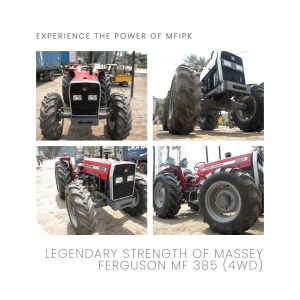 An image of the robust Massey Ferguson MF 385 (4WD) tractor, showcasing its legendary strength and durability.