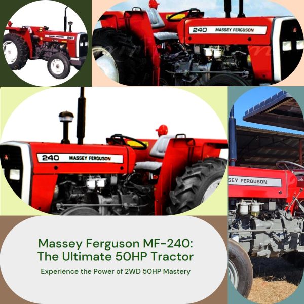 A close-up of the Massey Ferguson MF-240, a powerful 2WD tractor with 50HP capability, showcased at Murshid Farm