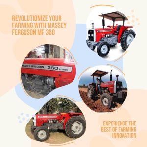 A Massey Ferguson MF 360 tractor plowing a field, representing farming innovation.