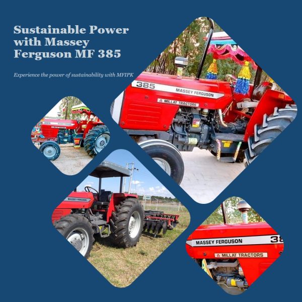 A Massey Ferguson MF 385 tractor working in a field, demonstrating sustainable power in agriculture.