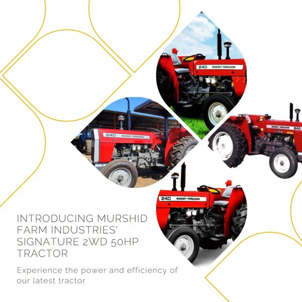 A powerful MF-240 tractor, Murshid Farm Industries' signature 2WD 50HP model, designed for efficiency and performance in agricultural operations