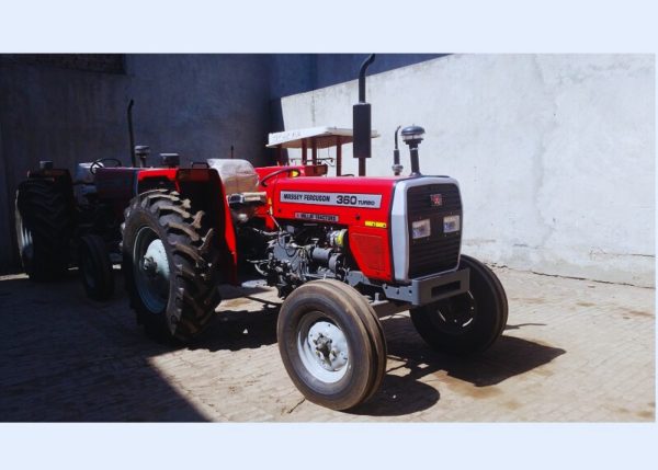 Massey Ferguson Tractor MF-360: A right side view from the front, showcasing the powerful and reliable agricultural machinery.