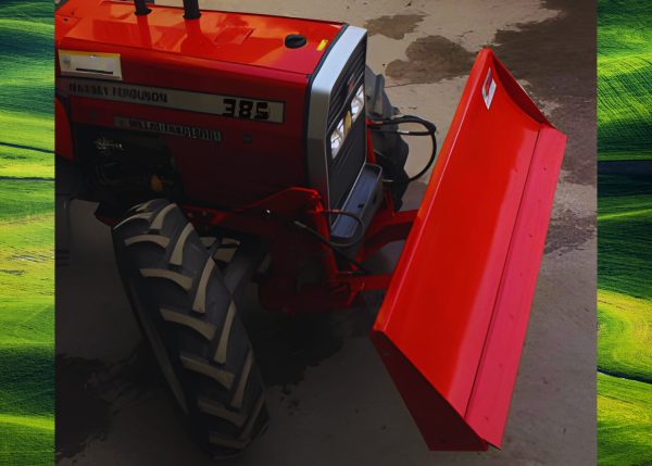 Aerial view of a tractor with a Murshid Farm Industries Implement HYDRAULIC FRONT BLADE attached.