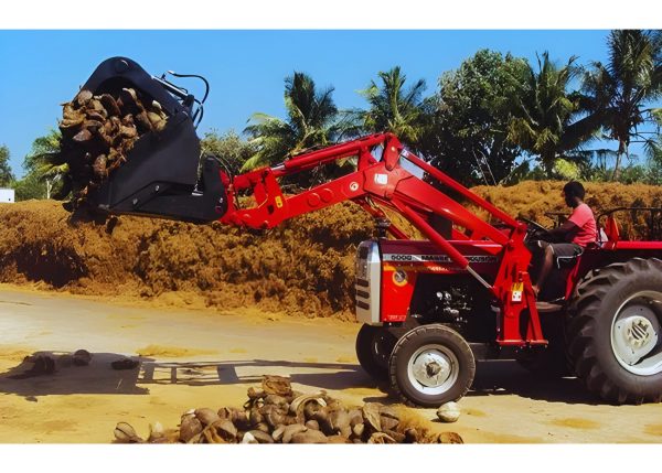 Murshid Farm Industries Implement HYDRAULIC FRONT END LOADER left side view, loaded position.