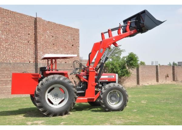 Murshid Farm Industries Implement HYDRAULIC FRONT END LOADER lifting hay bales on a farm.