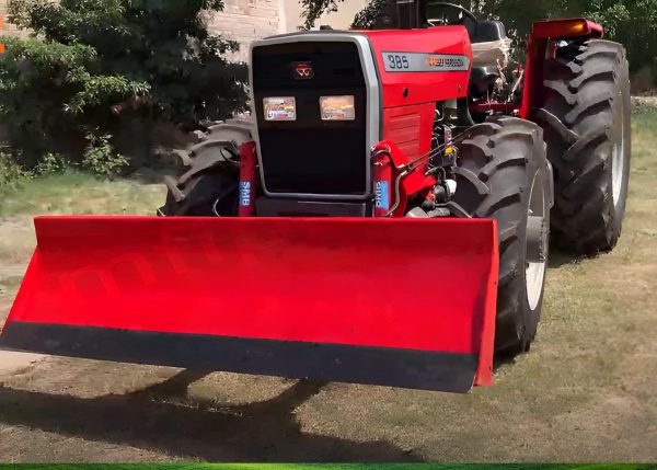 Murshid Farm Industries Implement HYDRAULIC FRONT BLADE attached to a tractor, viewed from the front.