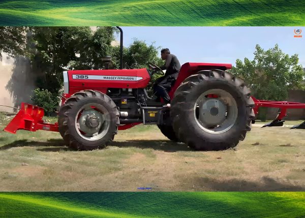 Murshid Farm Industries Implement HYDRAULIC FRONT BLADE attached with tractor, side view.