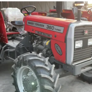 Massey Ferguson MF 360 Turbo 4WD 60HP tractor manufactured by Millat Tractors Pakistan, shown in front side view with MF grille, headlights, and 4WD tyres