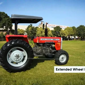 Side view of Millat Massey Ferguson MF 260 Deluxe 2WD 60HP tractor showing extended wheel base and balanced chassis design