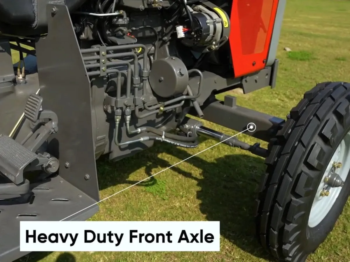 Close-up view of heavy duty front axle on Millat Massey Ferguson MF 260 Deluxe 2WD 60HP tractor