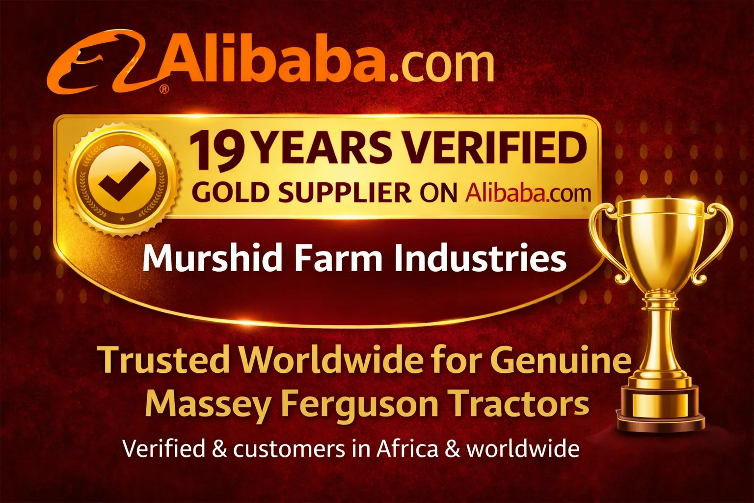 Murshid Farm Industries 19 years verified gold supplier on Alibaba exporting Massey Ferguson tractors